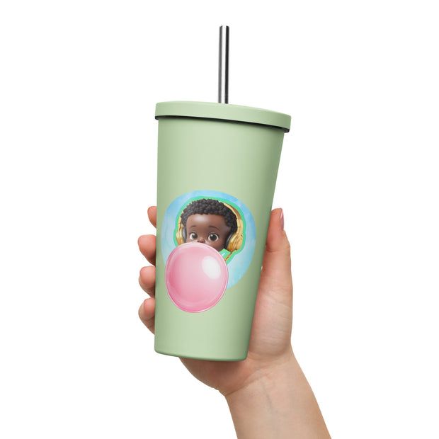 Bubblegum Kid insulated tumbler with a straw