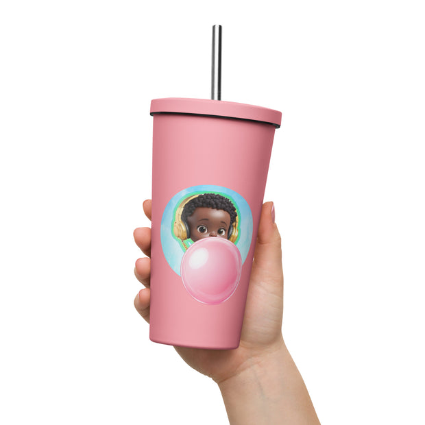 Bubblegum Kid insulated tumbler with a straw